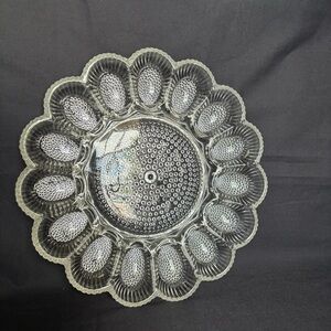 Vtg. Indiana Clear Hobnail Decorative Glass Deviled Egg Serving Platter 11”
